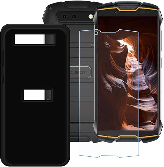 TTJ Black Cover for Cubot King Kong Mini + HD Tempered Glass, Silicone Shell TPU Bumper Protective Back Case - Scratch Screen Protector for Cubot King Kong Mini (4,0")