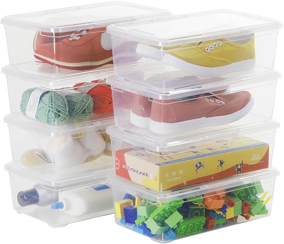 Stackable Plastic Storage Shoebox,Clear Bins (Transparent 8Pack)