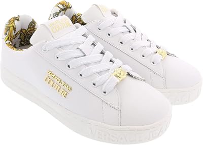 VERSACE JEANS COUTURE White Baroque Sneakers With Logo Charm- for Womens