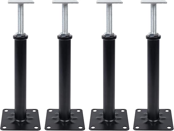 4 Pack Adjustable House Floor Jacks – 16"-20" Heavy Duty House Jacks for Leveling, Steel Support Posts for Beams, Decks, Crawl Spaces, Basements-Black