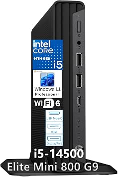 HP Elite Mini 800 G9 MFF Business Mini PC Desktop Computer, 14th Gen Intel 14-Core i5-14500 Beat i7-14700T, 64GB DDR5 RAM, 2TB PCIe SSD, WiFi 6, Type-C, 2 DisplayPorts, HDMI, Windows 11 Pro, AZ-XUT
