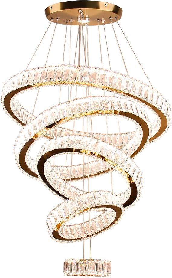 5-Ring LED Crystal Chandelier Ceiling Light 2700K Warm White | 5-Ring LED Crystal Chandelier with Adjustable Height and 2700K Warm White Light for