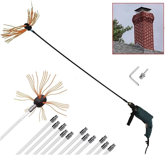 SIYAN Chimney Brush Electrical Drill Drive Sweeping Cleaning Tool Kits With Nylon Flexible Rods(12 m)