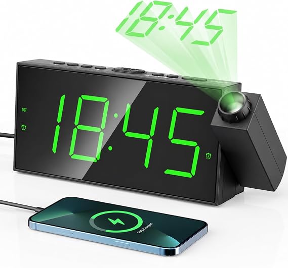 Mesqool Digital Projection Alarm Clock with Dual Alarms, 5 Levels Dimmer