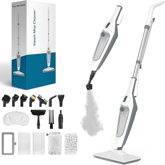 Steam Mop for Floor Cleaning, 12 in 1 Handheld Steam Cleaner for Home, Floor Steamer for Hardwood Windows Tile Laminate Shutter & Clothes with Attachments (grey)