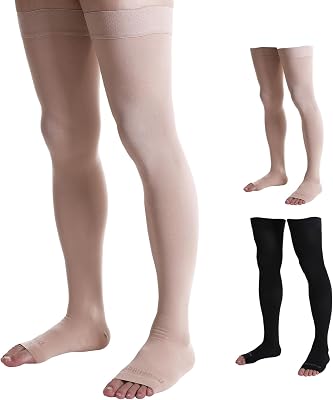 Doc Miller Thigh High Open Toe Compression Stockings 30-40mmHg for Men and Women, Varicose Veins, Pregnancy Support