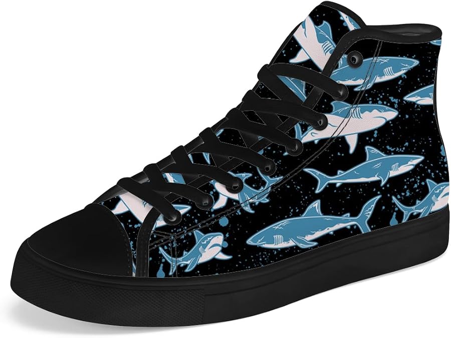 High Top Canvas Shoes for Men Women Shark High Top Sneakers Lace Up Casual Shoes