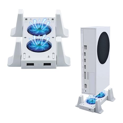 Mcbazel Vertical Stand with Cooling Fan for Xbox Series S, Romovable Cooler System with Extra 2 USB Ports for Xbox Series S Console - White (NOT for Xbox Series X/Xbox One S)