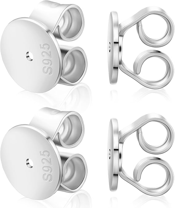 2-Pairs 18K Gold and 925 Sterling Silver Locking Earring Backs, Hypoallergenic Security Backings