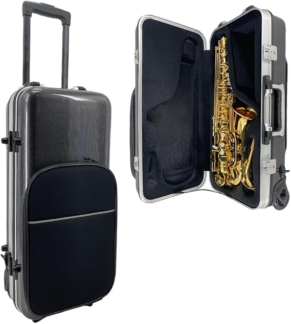 Alto Saxophone Case with Wheels,Strap,Soft Interior | Carbon Fiber Alto Sax Case Hard Shell Durable Black