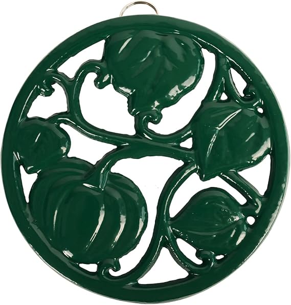 Cast Iron Trivet for Hot Dishes, Pumpkin Pattern Decorative Trivet for Hot Pots & Pans, Round Metal Heat-Resistant Pad Mat for Protective Countertop, Green