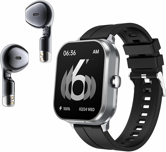 Tuanzi D8Pro 2.01" TFT Smartwatch with Earbuds Smart Watch TWS Wireless Bluetooth Headset Health Monitor Fitness Tracker Bluetooth Call Music Player (Gray Silicone)
