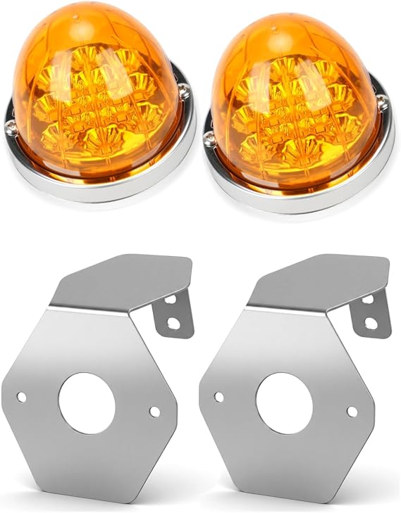 2PCS 17 Amber LED Dual Function Watermelon Lights & 2PCS Stainless Steel Watermelon Light Angled Brackets
