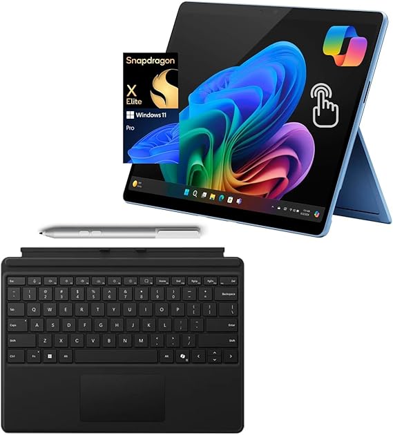 Microsoft Surface Pro 11 Bundle, 2-in-1 Tablet with Pro Keyboard and Surface Pen, Copilot+ PC, 13" Touchscreen OLED, Snapdragon X Elite, 16GB RAM, 512GB SSD, Win 11 Pro, Sapphire Tablet