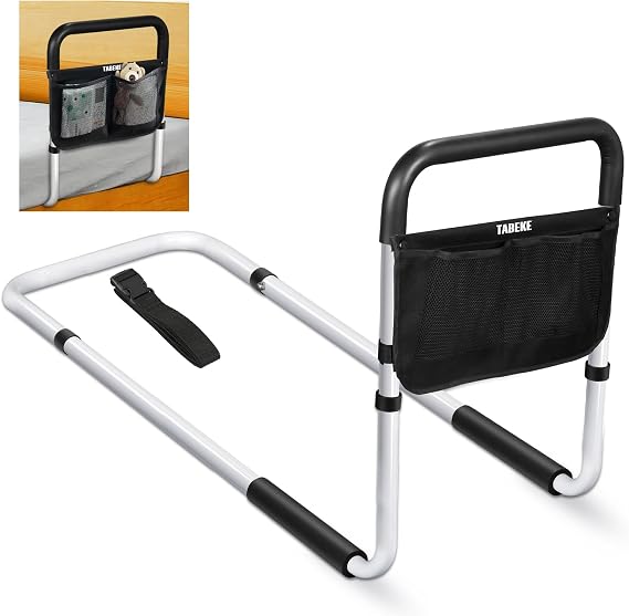 Bed Rails for Elderly Adults Safety, Adjustable Senior Bed Assist Rail with Non-Slip Handle and Double Side Storage Pocket Fits King, Queen, Full, Twin Bed