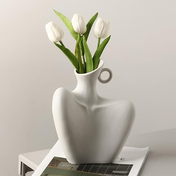 Body Vase 8.27" Collarbone Shaped Ceramic Flower Vase for Home Decor, Clavicle Bone Sculpture Art Decor, Modern Minimalist Flower Holder for Living Room
