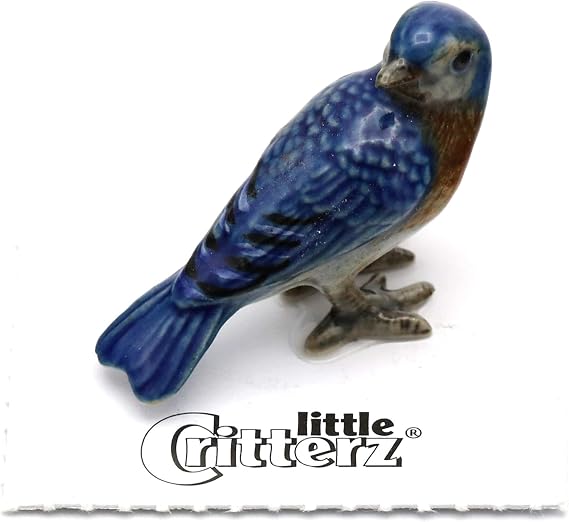 Little Critterz Eastern Bluebird Decorative Porcelain Display Object Melody Handcrafted Hand-Painted Adult Home Decor Accent