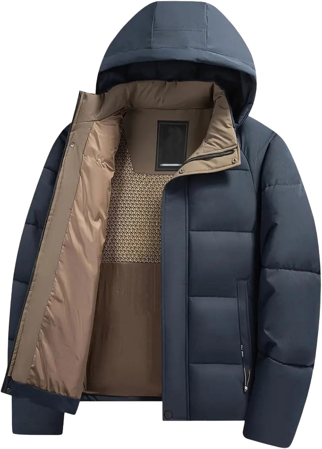 evzosrz Men's Puffer Jacket Winter Warm Down Coat Hooded Thicken Quilted Jacket Outdoor Active Jacket Outwear