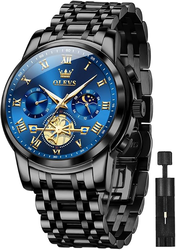 OLEVS Men Watch Chronograph Stainless Steel Quartz Business Dress Luminous Waterproof Multi-Function Men Wrist Watch