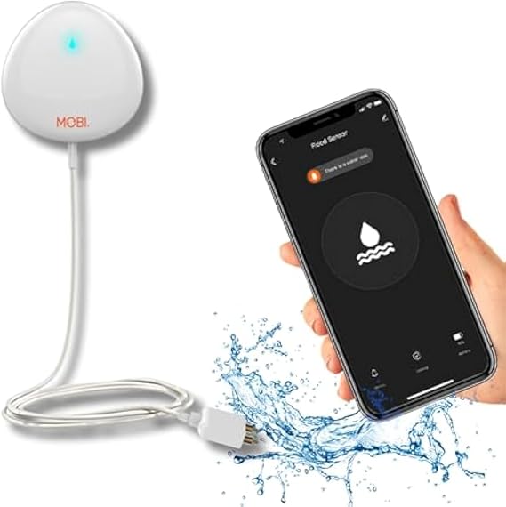 MOBI Smart WiFi Water Leak Detector, App Alerts, Flood Sensor Alarm with 48 Extension Probe, No Hub Required, 24/7 Monitoring for Basement, Kitchen, Bathroom