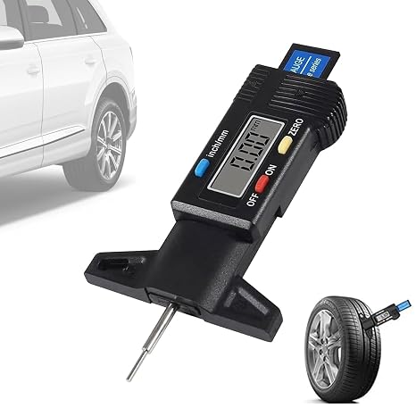 Tyre Tread Depth Gauge, 0-25.4mm/Inch Digital Tire Tread Depth Checker, Tyre Depth Measuring Tool with LCD Screen, Intuitive Reading, Clear Scale, for Cars, Motorcycles, Trucks, Black