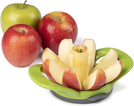 PrepWorks Apple Slicer and Corer with Safety Cover, 8 Slices, Green | Quickly Slices and Cores Apples into 8 Even Slices, Stainless Steel Blades, Dishwasher Safe