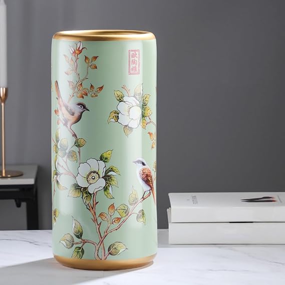 Commercial Ceramic Vintage Umbrella Stand Hand-applique Chinese Large capacity Umbrella Holder Organizer Umbrellas Storage Bucket for Entryway(C)
