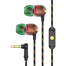 House of Marley Smile Jamaica Wired Earphones with 9.2mm Driver - Sustainably Crafted Earbuds, Tangle-Resistant Cable, In Ear Headphones with In-Line Microphone for Music & Calls - Rasta - AUX