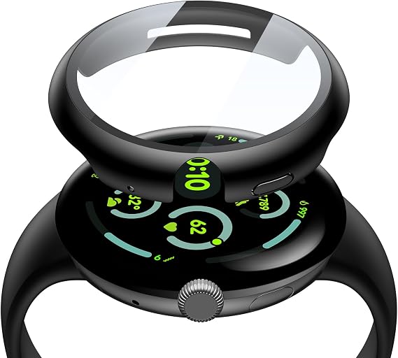 Misxi Case with Screen Protector for 45mm Pixel Watch 3 | 2-Pack Cover with Tempered Glass for Google Pixel Watch 3, Scratch Resistant High Sensitivity, Black