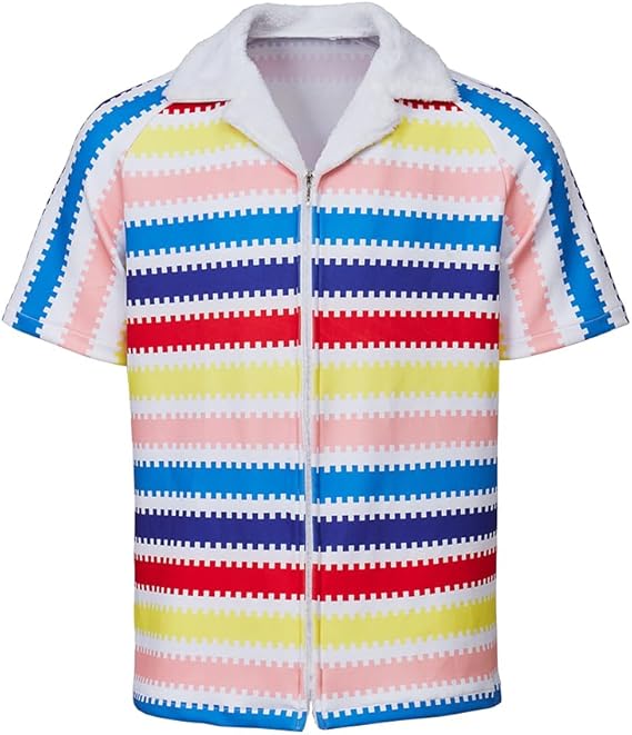 MelangCos Allan Costume Shirt Men's 80s Button Down Striped Beach Shirts Hawaiian Short Sleeves