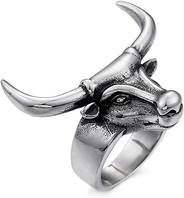 Men Rings Stainless Steel Bull Head Silver Rings for Men Engraved Ring Men Vintage
