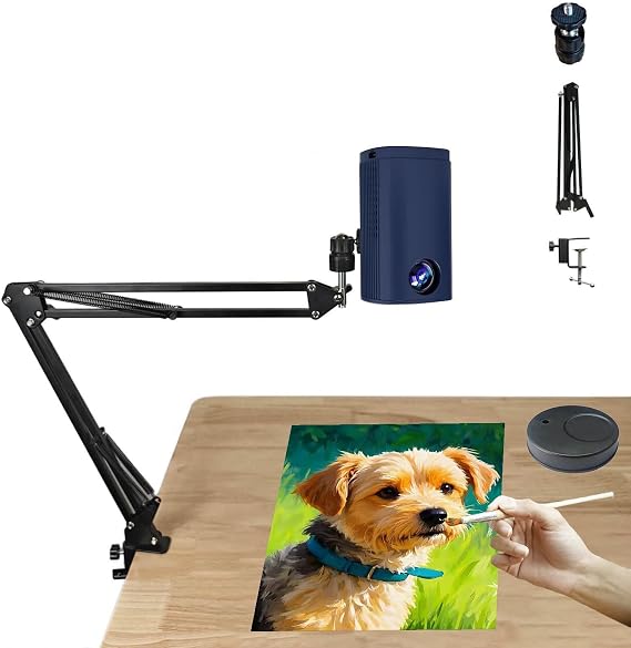 Portable Drawing Projector for Tracing, Smart Sketching Tool with USB/Smartphone Support and Remote Control, Ideal for Desktop Canvas and Wall Art Projects
