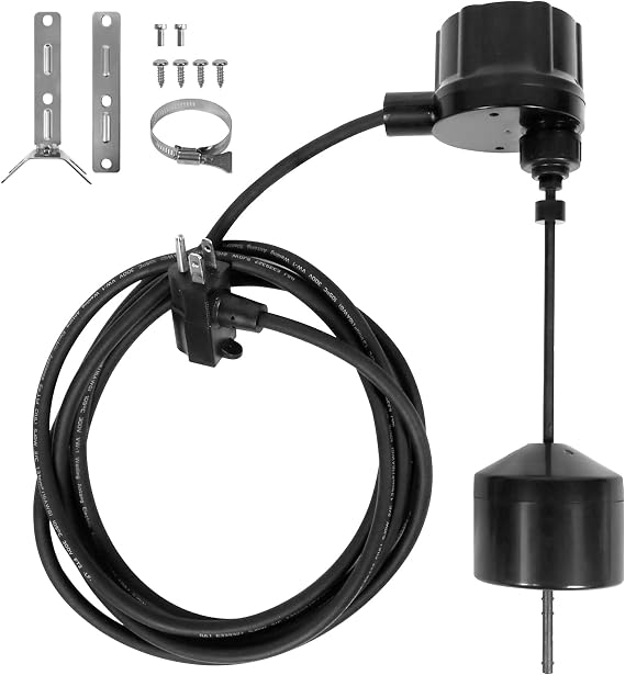 WASSERMANN Vertical Float Switch with 10FT Cable (Piggyback Plug), AC 115V/230V 16Amps, Mechanical Sump Pump Float Switch for Water Tanks, Sump pump, Basement Sump basin, Black