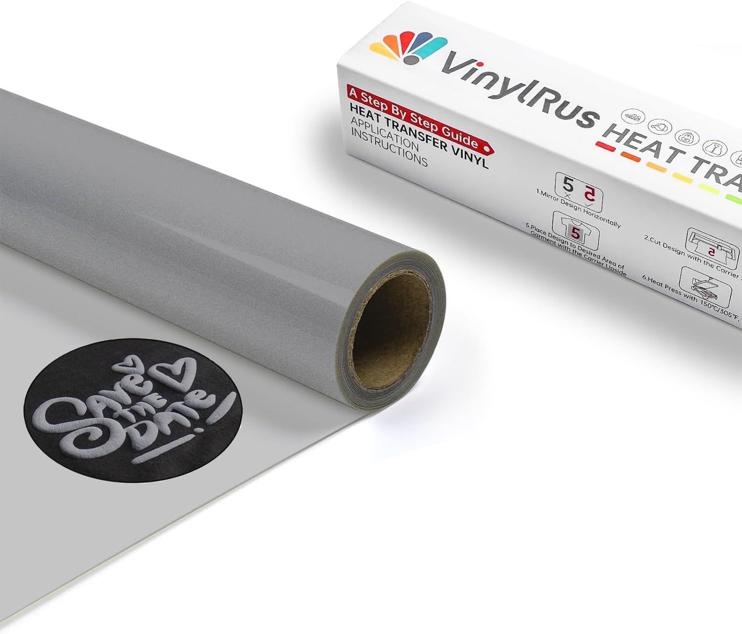VinylRus Silver Puff Heat Transfer Vinyl -12” x 6ft Puffy 3D Grey Iron on Vinyl for T-Shirt, Gray Puff HTV Vinyl Roll for Silhouette Cameo,or Maker, Easy to Cut and Weed