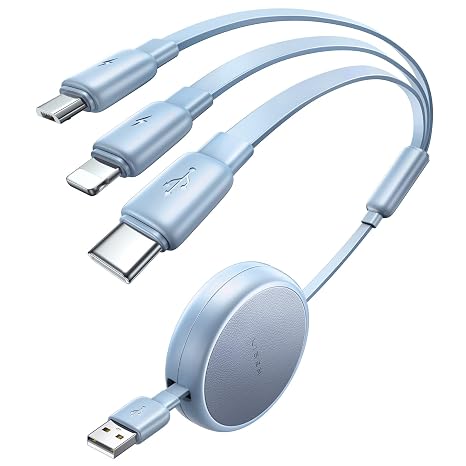 LISEN Multi Charging Cable, Retractable Car Charger for Multiple Devices Blue