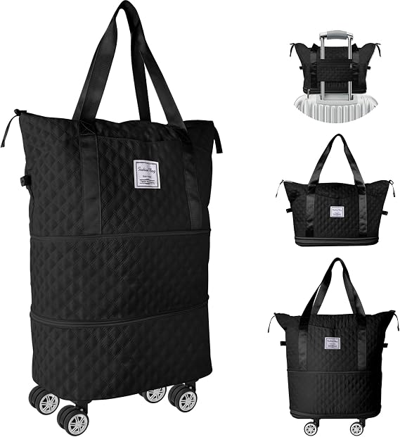 Travel Duffle Bag with Removable Wheels, Expandable Sports Gym Bag for Women Men, Dry Wet Holdall Luggage Weekend Overnight Bags for Swimming, Mum