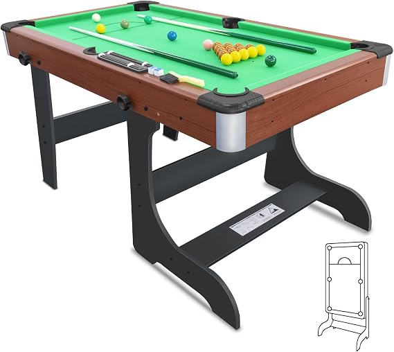HLC 5FT Pool Table Folding Snooker Table Set - Sturdy Build,  with All Billiards Accessories, For Indoor and Outdoor Settings, Perfect for Both Kids and Adults