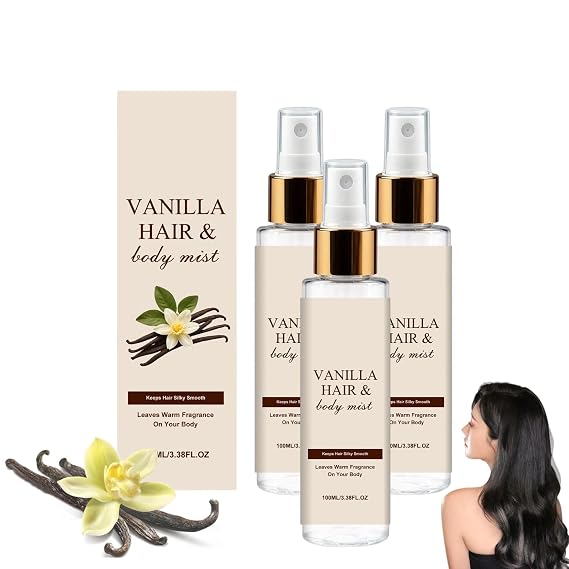 Vanilla Hair and Body Mist, Vanilla Hair Perfume Mist Spray for Women, Long Lasting Refreshing for Summer Travel, Beach Date Night and Daily Use, Hydrating & Moisturizing. 3.38Fl Oz (3pc)