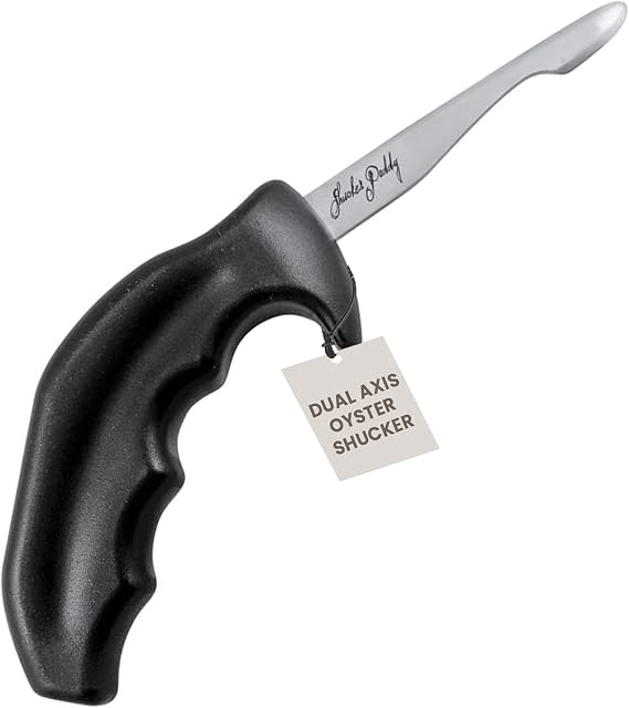 Swissmar Shucker Paddy Original Oyster Shucking Knife Ergonomic Dual Axis Oyster Shucker Tool with 3" / 7.6 CM Stainless Steel Blade - Perfect for kitchen Collections Non-Slip Handle, Black