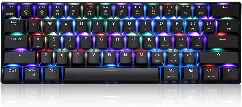 Docooler 60% Mechanical Keyboard Portable 61 Keys RGB LED Backlit, Blue Switches, OUTMU Keyboard, Anti-Ghosting Effect, Background Light, for Mac, Android, Windows