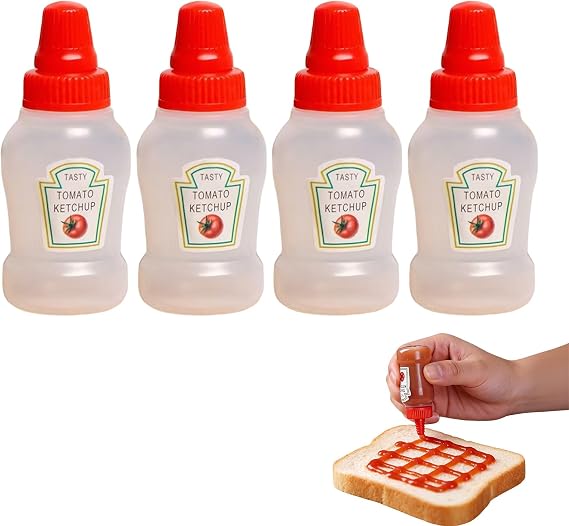 4 Pcs 25ml Ketchup Bottle for Bento Box Accessories, Condiment Squeeze Sauce Bottle Mini Empty Plastic Salad Dressing Bottles Tomato Ketchup Condiments Squirt Squeezable Jar for Sauces Syrup