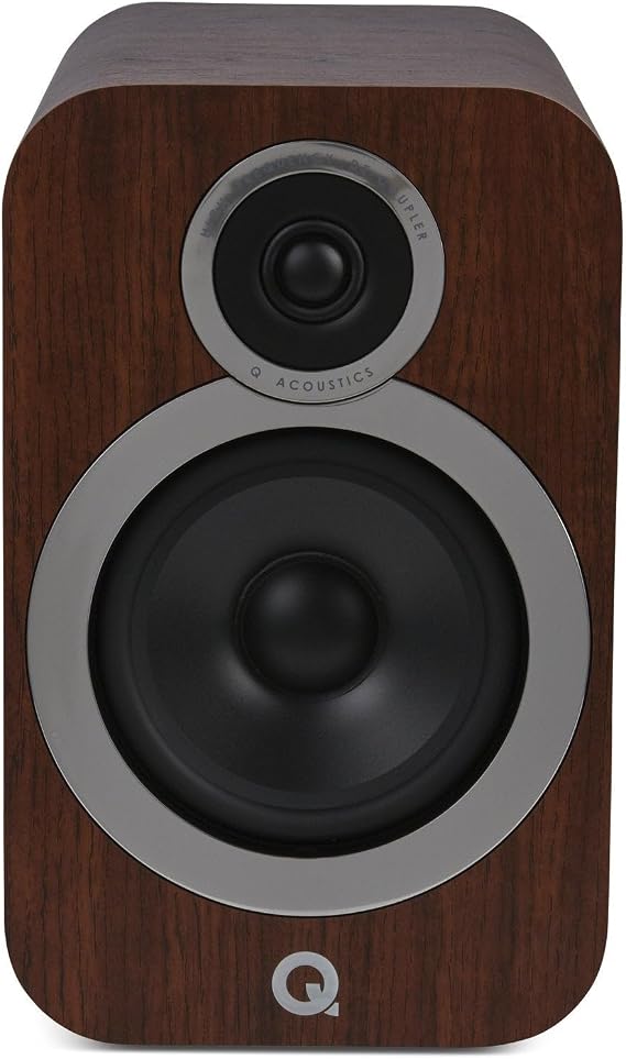 Q Acoustics 3030i Bookshelf Speakers Walnut (Pair) HiFi Stereo Standmount Speakers with 165mm Mid/Bass Driver, Deep Bass & Clear Sound, Compact Home Audio, Magnetic Grilles, Chrome Finish