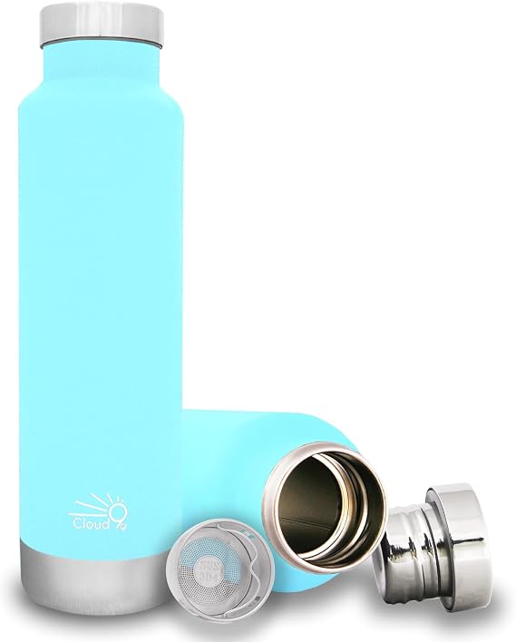 Cloud9 Plastic-Free Vacuum-Insulated Double-Wall Thermal Stainless Steel Bottle with Tea/Fruit Strainer, 15 oz - 17 oz