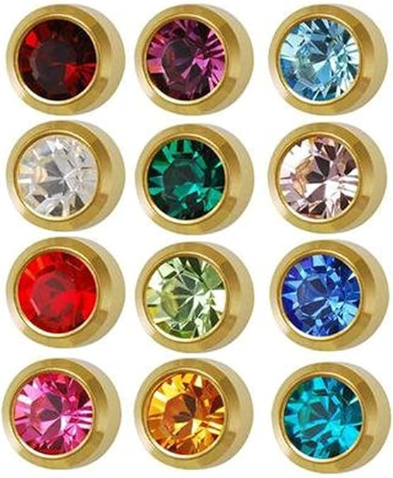 Caflon Surgical Steel Mini Gold 3mm Ear Piercing Earrings Studs 12 Pair Mixed Birth Stones, Yellow Metal