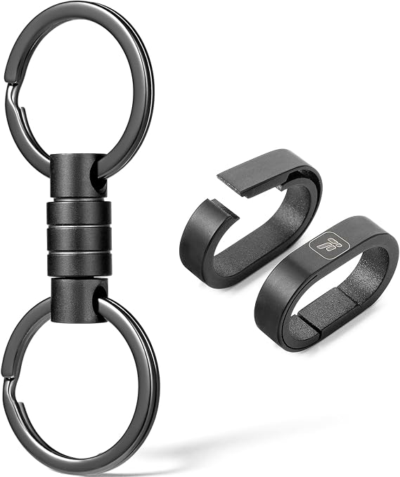 FEGVE Titanium Quick Release Keychain Titanium Key Chain Rings with 2 Stainless Steel Key Rings