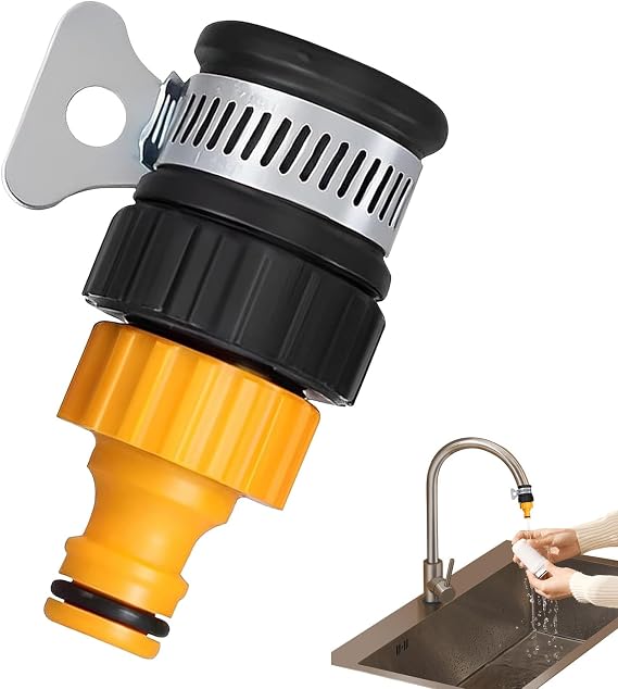 Universal Hose Tap Connector with Adjustable Stainless Steel Collar for 12-16mm Mixer, Garden, and Kitchen Taps - Easy Installation, Leak-Free Design