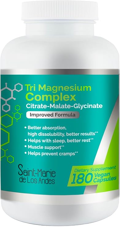 Magnesium Complex Supplement (Glycinate, Citrate & Malate) 180 Capsules (90 Day Supply) 300mg Magnesium per Serving Vegan