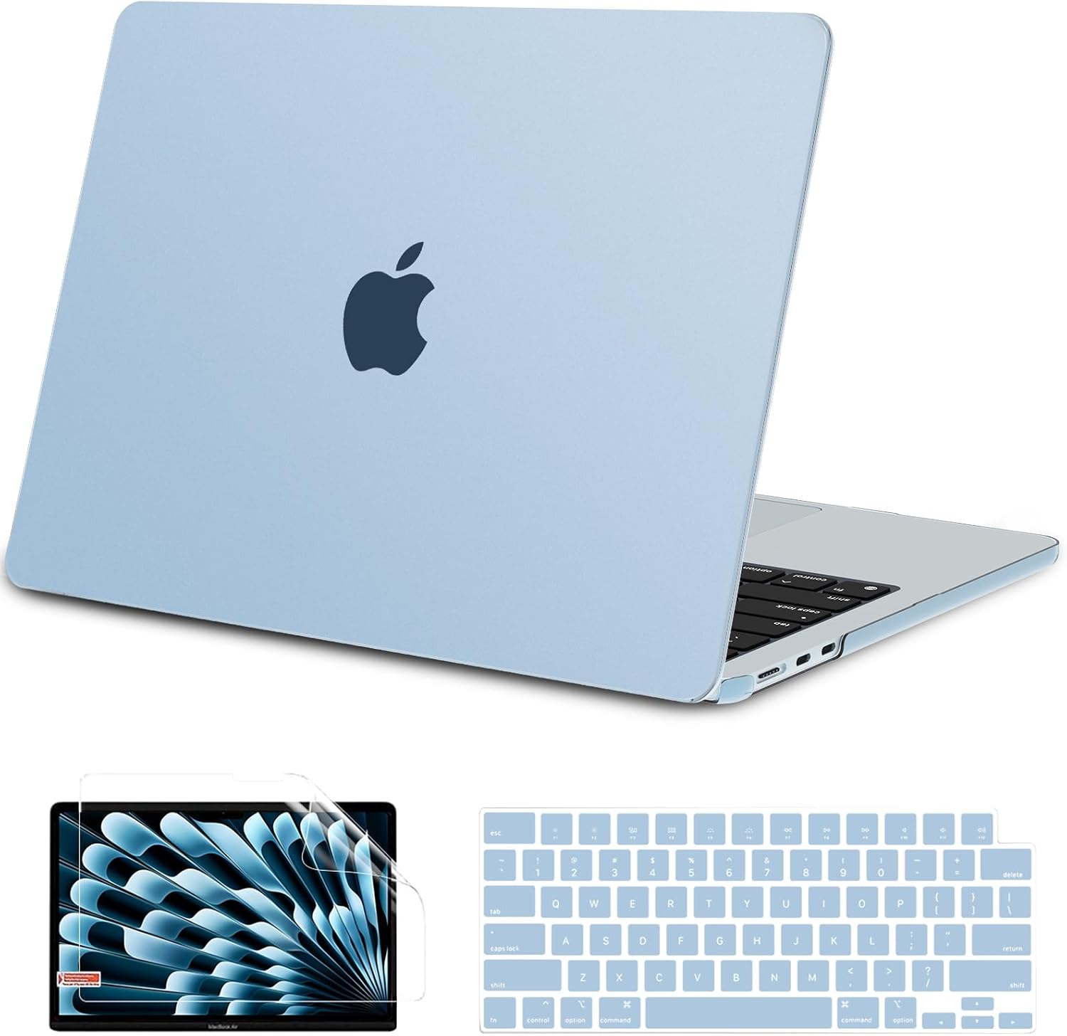 G JGOO Compatible with MacBook Air 15 inch Case M4 2025 2024 2023 M4 A3241 M3 A3114 M2 A2941, 100% Match Official Color, Ultra Thin Matte Plactic Hard Case Keyboard Cover Screen Protector, Sky Blue