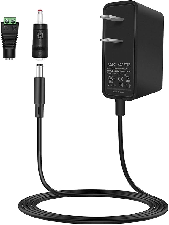UL 5V Power Supply Adapter dc 5V1A Power Cord Wall Charger 5W 100V-240V to D C 5 Volt 1Amp 0.5A Replacement Power Cord for LED Security Camera Baby Monitor Graco Swing TV Box with 2 Tips