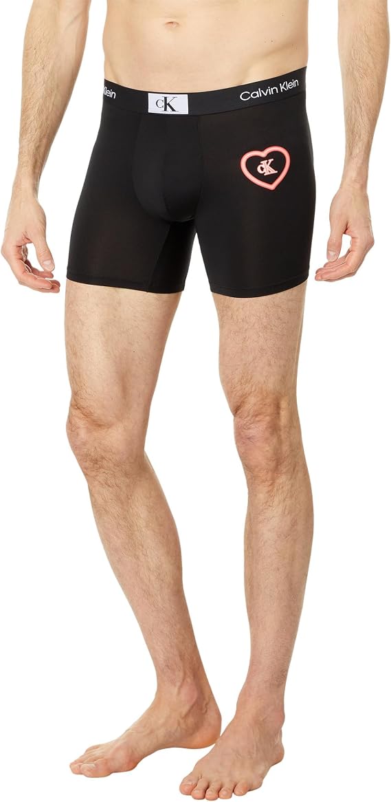 Calvin Klein underwear Mens 1996 V-Day Micro Boxer Brief Black/Neon Hearts Graphic/Poppy Red M (32"-34") One Size